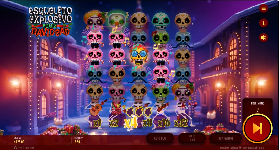 Esqueleto Explosivo Feliz Navidead Bonus Game